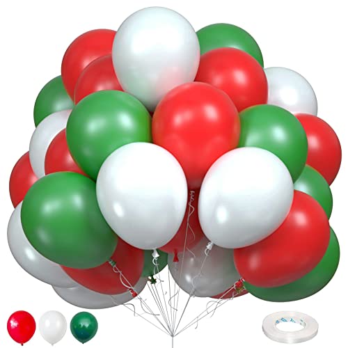 Luftballons Weihnachten, 75 Stück Rot Grün und weiß Latex Helium Ballons, 12 Zoll Weihnachts Party Luftballons mit Band für Weihnachtsdeko Hochzeit Geburtstag Babyparty Merry Christmas Party Deko von Lingqiang