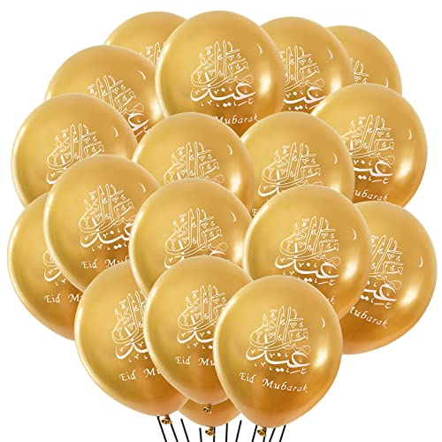 Ramadan Mubarak Luftballons, 12 Zoll Eid Metallic Gold Latex Luftballons, 20 Stück Eid Mubarak Deko Gold Ballons für Zuhause islamische Muslim Eid Al-Fitr Party Dekoration von Lingqiang