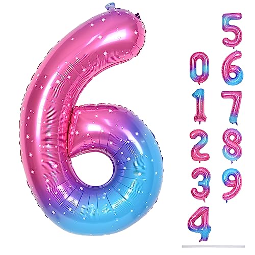 Regenbogen Luftballon Zahl 6 Mädchen, 101 cm Gradient Bunt Folienballon 6 Zahlen Geburtstag Ballon, Groß Rosa Blau Helium Zahlenballon 6. Geburtstagsdeko zum Frau Jubiläum Kindergeburtstag Party Deko Regenbogen Luftballon Zahl 6 Mädchen, 101 cm Gradient Bunt Folienballon 6 Zahlen Geburtstag Ballon, Groß Rosa Blau Helium Zahlenballon 6. Geburtstagsdeko zum Frau Jubiläum Kindergeburtstag Party Deko von Lingqiang