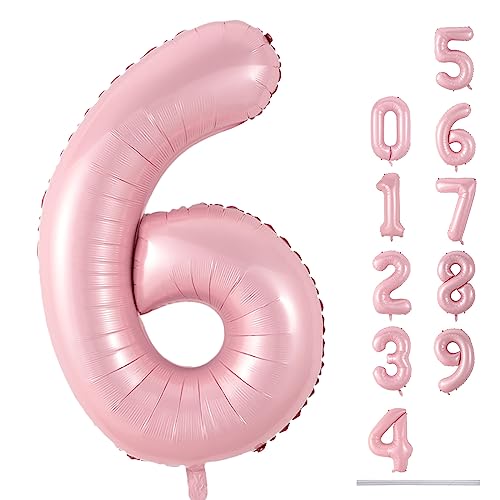 Rosa Luftballon Zahl 6 Mädchen, 101 cm XXL Pastell Rosa Folienballon 6 Zahlen Geburtstag Ballon, Groß Pink Helium Zahlenballon 6. Geburtstagsdeko zum Frau Jubiläum Kindergeburtstag Party Deko von Lingqiang