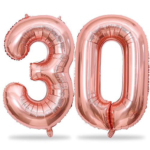 Roségold Luftballon 30. Geburtstag Deko, XXL Zahl 30 Ballons für Frauen, 40 Zoll Rosegold Folienballon Zahlen 3 & 0 Helium Ballon für Frau 30 Jahre Geburtstagsdeko Jubiläum Party Dekoration von Lingqiang
