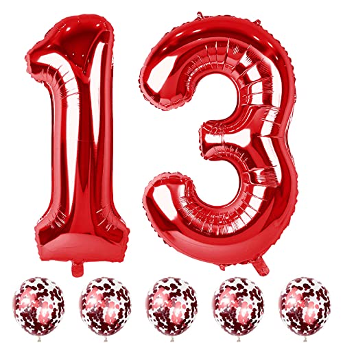 Rot Luftballon 13. Geburtstag Mädchen, XXL Riesen Zahl 13 Luftballons mit Rot Konfetti Ballons, Folienballon Zahlen 1 & 3 für Junge Frau 13. 31. Geburtstagsdeko Jubiläum Party Deko, Fliegt mit Helium Rot Luftballon 13. Geburtstag Mädchen, XXL Riesen Zahl 13 Luftballons mit Rot Konfetti Ballons, Folienballon Zahlen 1 & 3 für Junge Frau 13. 31. Geburtstagsdeko Jubiläum Party Deko, Fliegt mit Helium von Lingqiang