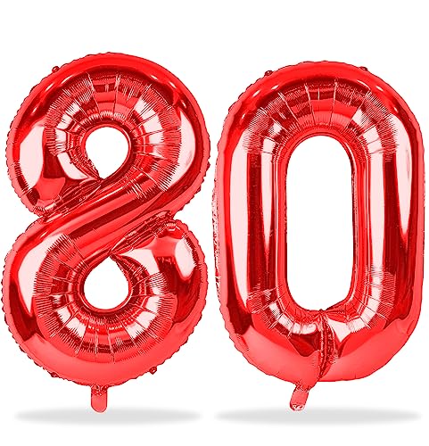 Rot Luftballon 80. Geburtstag Deko, XXL Riesen Luftballons Zahl 80, 40 Zoll Folienballon Zahlen 8 & 0 für Männer Frauen 80 Jhare Geburtstagsdeko Jubiläum Party Dekoration, Fliegt mit Helium Rot Luftballon 80. Geburtstag Deko, XXL Riesen Luftballons Zahl 80, 40 Zoll Folienballon Zahlen 8 & 0 für Männer Frauen 80 Jhare Geburtstagsdeko Jubiläum Party Dekoration, Fliegt mit Helium von Lingqiang