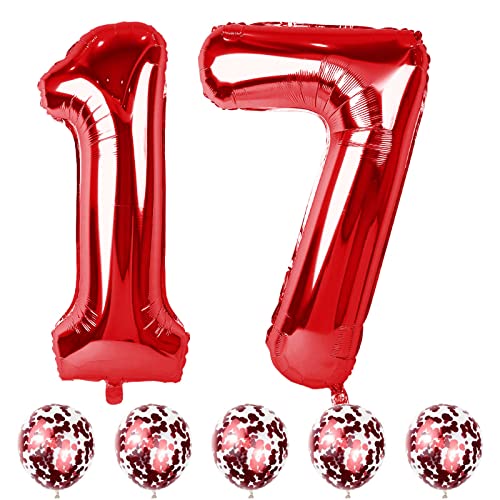 Rot Luftballon Zahl 17, 40" Folienballons Zahlen 17 mit Rot Konfetti Helium Ballons, Riesen Nummer 1 und 7 Geburtstag Luftballons für Mädchen Junge Frau Mann 17. 71. Geburtstagsdeko Jubiläum Deko Rot Luftballon Zahl 17, 40" Folienballons Zahlen 17 mit Rot Konfetti Helium Ballons, Riesen Nummer 1 und 7 Geburtstag Luftballons für Mädchen Junge Frau Mann 17. 71. Geburtstagsdeko Jubiläum Deko von Lingqiang