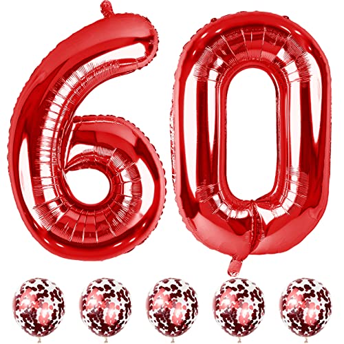 Rot Luftballon Zahl 60, 40" Folienballons Zahlen 60 mit Rot Konfetti Ballons, Riesen Nummer 6 & 0 Geburtstag Luftballons für Frau Mann 60. Geburtstagsdeko Jubiläum Party Dekoration, Fliegt mit Helium Rot Luftballon Zahl 60, 40" Folienballons Zahlen 60 mit Rot Konfetti Ballons, Riesen Nummer 6 & 0 Geburtstag Luftballons für Frau Mann 60. Geburtstagsdeko Jubiläum Party Dekoration, Fliegt mit Helium von Lingqiang