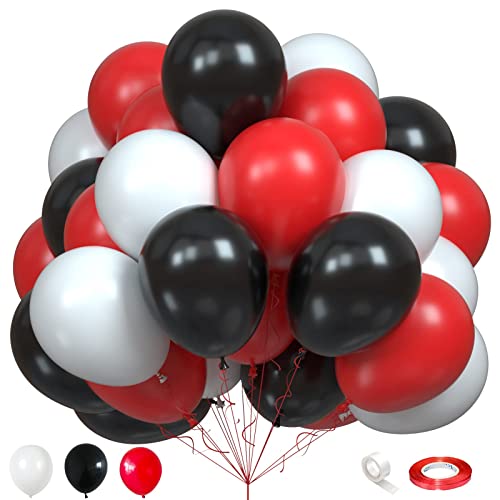 Rot Schwarz Weiß Ballons, 75 Stück Matt Schwarz Rot und Weiß Helium Luftballons Set, 12 Zoll Rot Weiss Schwarz Latexballons für Babyparty Geburtstag Graduierung Casino Poker Thema Party Dekoration von Lingqiang
