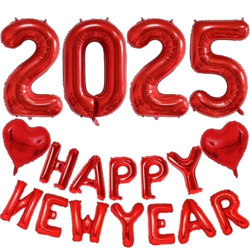 Rot Silvester 2025 Party Deko, 32" Zahl 2025 Luftballons Happy New Year Folienballons mit Herz Ballons, Rot Silvesterparty Luftballons 2025 Deko Set für Frau Mann Neujahr Abschluss Party Dekoration Rot Silvester 2025 Party Deko, 32" Zahl 2025 Luftballons Happy New Year Folienballons mit Herz Ballons, Rot Silvesterparty Luftballons 2025 Deko Set für Frau Mann Neujahr Abschluss Party Dekoration von Lingqiang