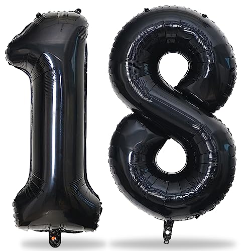 Luftballon Geburtstag Zahl 18 Schwarz, XXL Schwarz Folienballon Zahlen 1 und 8, 18 Jahre Geburtstagsdeko für Mädchen Junge, 18. Geburtstag Helium Ballons Männer Frau Jubiläum Party Deko von Lingqiang