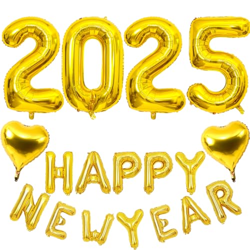 Silvester Deko 2025 Luftballons, 32 Zoll Gold Happy New Year Folienballons Girlande Zahl 2025 Helium Ballons mit Herzballons, Silvester Deko 2025 Party Set für Neujahr Abschluss Party Dekoration Silvester Deko 2025 Luftballons, 32 Zoll Gold Happy New Year Folienballons Girlande Zahl 2025 Helium Ballons mit Herzballons, Silvester Deko 2025 Party Set für Neujahr Abschluss Party Dekoration von Lingqiang