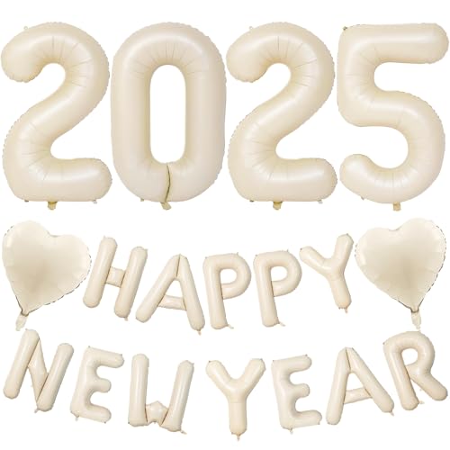 Silvester Deko 2025 Party Set, Beige Zahl 2025 Folienballons Happy New Year Helium Ballon mit Creme Weiß Herz Luftballons, Sandweiß Silvester 2025 Party Luftballons Set für Neujahr Party Dekoration Silvester Deko 2025 Party Set, Beige Zahl 2025 Folienballons Happy New Year Helium Ballon mit Creme Weiß Herz Luftballons, Sandweiß Silvester 2025 Party Luftballons Set für Neujahr Party Dekoration von Lingqiang