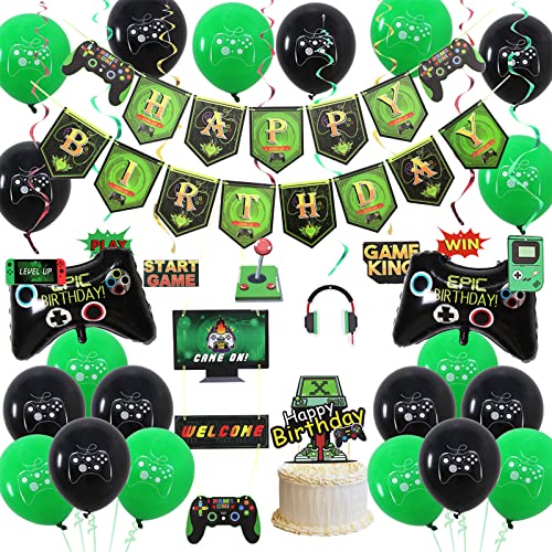 Videospiel Geburtstag Deko Luftballons Set, Gamer Geburtstagsdeko Latexballons Game Controller Folienballons Happy Birthday Gaming Banner Willkommen Dekoration Tortendeko für Jungen Kindergeburtstag von Lingqiang
