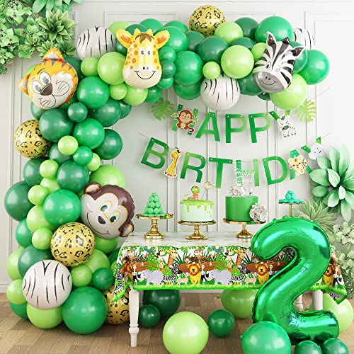 Waldtiere Geburtstag Deko 2 Jahre Junge, Dschungel Safari Luftballon Girlande mit Tier Folienballons und Tischdecken, 2. Geburtstagdeko Set für Kindergeburtstag Mädchen Zweite Geburtstag Dekoration von Lingqiang