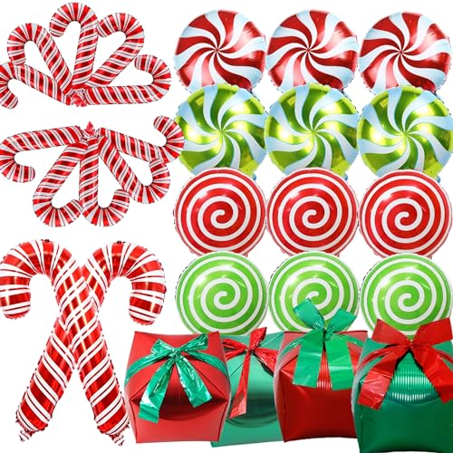 Weihnachts Luftballons Set, 28 Stück Rot Grün Weihnachten Deko Helium Ballons Süßigkeiten Zuckerstangen Geschenkbox Folienballon, Weihnachtsdeko Weihnachtsballons für Kinder Christmas Party Dekoration Weihnachts Luftballons Set, 28 Stück Rot Grün Weihnachten Deko Helium Ballons Süßigkeiten Zuckerstangen Geschenkbox Folienballon, Weihnachtsdeko Weihnachtsballons für Kinder Christmas Party Dekoration von Lingqiang