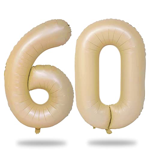 Zahlen Luftballon 60 Braun, 101 cm XXL Biege Folienballon Zahl 60 für Frauen, Riesen Boho Luftballons 60. Geburtstag Deko, Nummer 6 & 0 Geburtstagsdeko Ballon für 60 Jahre Mann Frau, Fliegt mit Helium von Lingqiang
