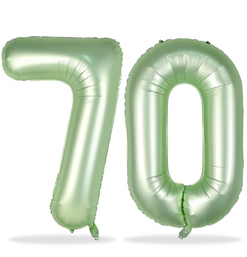 Zahlen Luftballon 70 Salbeigrün, 101 cm XXL Grün Folienballon Zahl 70 für Frauen, Boho Helium Luftballons 70. Geburtstag Deko, Olivgrün Nummer 7 & 0 Geburtstagsdeko Ballon für 70 Jahre Mann Frau von Lingqiang