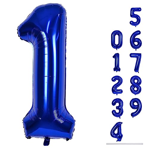 Zahlen Luftballon Navy Blau, 101cm Groß Dunkelblau Folienballon Zahl 1, 40 Zoll Zahlenballon 1 Helium Ballon, Marineblau Luftballon 1. Geburtstag für 1 Jahre Junge Babyparty Geburtstagsdeko Party Deko von Lingqiang