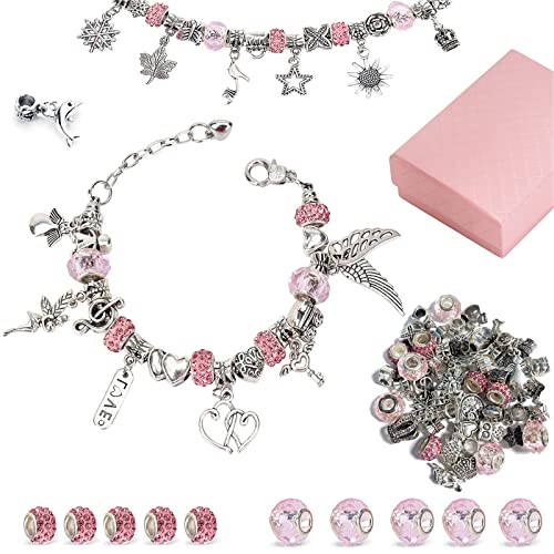 Linkbro DIY Charm Armband Kit, Geschenk Mädchen 8-12 Jahre, Armbänder Selber Machen Schmuck Bastelset für Kinder mit 3 versilberte Kette und Geschenkbox von Linkbro