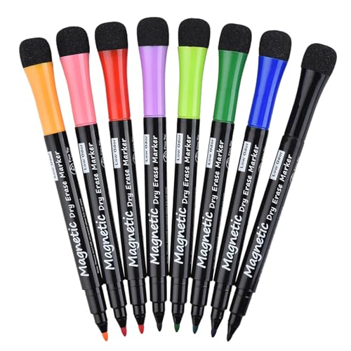 Linkbro Whiteboard Marker mit Schwamm, Magnetische Whiteboard Stifte,Trocknen Folienstifte Abwischbar mit Feine Filzspitze für Zuhause, Büro, Schule(8 Stück, 8 Farben) von Linkbro