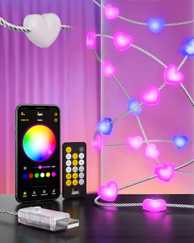 Dekorative Lichter, 7m, 100 RGB Schlau LED Herz Lichterketten, USB betriebene Lichterketten mit transparentem gedrehtem Draht, Fernbedienung und APP-Steuerung, für das Heimbüro Dekorative Lichter, 7m, 100 RGB Schlau LED Herz Lichterketten, USB betriebene Lichterketten mit transparentem gedrehtem Draht, Fernbedienung und APP-Steuerung, für das Heimbüro von LinkedSparx