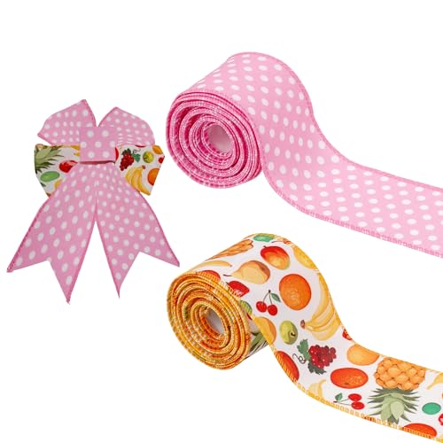 Linkidea Obstband zum Basteln, dekoratives Band mit Drahtrand, für Schleifen, Kränze, Geschenkverpackungen, DIY-Dekoration (mehrfarbig, 6,1 cm x 9,1 m) von Linkidea