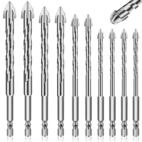 Linkstyle 10-teiliger Vierschneidiger Sägezahn Exzentrische Bohrer Set, Universal Fliesenbohrer Set für Mauerwerk, Fliesen, Glas, Keramik, Holz, 6/8/10/12mm von Linkstyle
