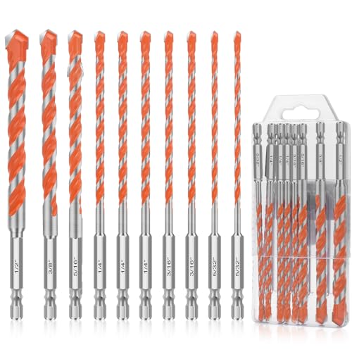 Linkstyle 10 Stück Steinbohrer Set, Sechskantschaft Hartmetall Betonbohrer Set für Fliesen Ziegel Keramik Glas, 4mm, 5mm, 6mm, 8mm, 10mm, 12mm von Linkstyle