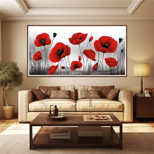 40x80cm Groß Diamond Painting Grauer Mohn Diamant Painting Bilder Farbe 5D Diamond Painting Erwachsene Full Diamant Malerei Stickerei Set Kreuzstich Bilder Home Wand Dekor und Geschenke Weihnachtsdeko von Linncen
