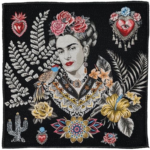 Artista Frida Kahlo Jacquard-Stoff, Polyester-Baumwollgewebe, quadratisch, Schwarz von Linnea