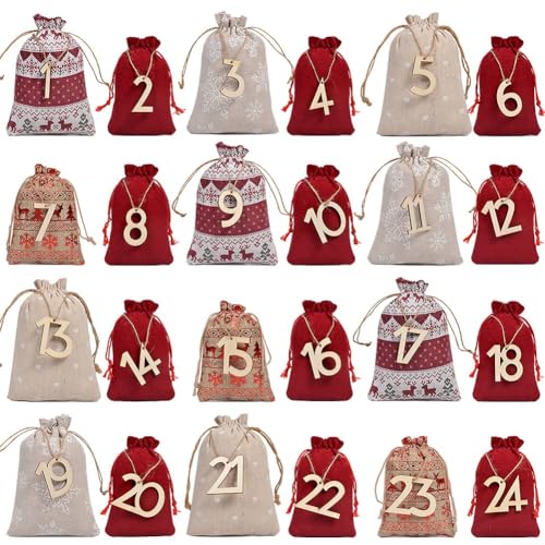 Linnkyfloa Weihnachtsbeutel mit Kordelzug – mit Holzanhängern, Clips und Aufklebern mit 10 m Juteseil, wiederverwendbar für rustikale Feiertags-Hängedekoration Linnkyfloa Weihnachtsbeutel mit Kordelzug – mit Holzanhängern, Clips und Aufklebern mit 10 m Juteseil, wiederverwendbar für rustikale Feiertags-Hängedekoration von Linnkyfloa