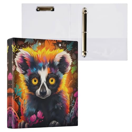Linnyio Ausgefallenes Kunstwerk Lemur 3 Drei-Ring-Ordner, Klemmbrett-Ordner mit Taschen, Für Schule, Büro, Lehrer von Linnyio