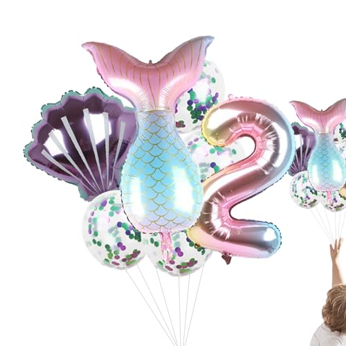 Linsition Kleine Meerjungfrau-Partyballons,Geburtstagsdekoration Meerjungfrau Ballons Kit - Geburtstagsballons, Folienballon, Meerjungfrauenschwanz-Ballons für die kleine Meerjungfrau-Party, 7 Stück von Linsition