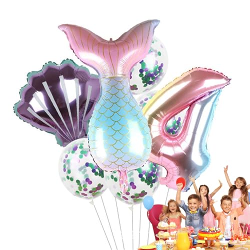 Linsition Meerjungfrau-Luftballons für Geburtstagsparty,Geburtstagsdekoration Meerjungfrau Ballons Kit - Meerjungfrauenschwanz-Luftballons, Folienballons unter dem Meer für Mädchen, 7 Stück von Linsition