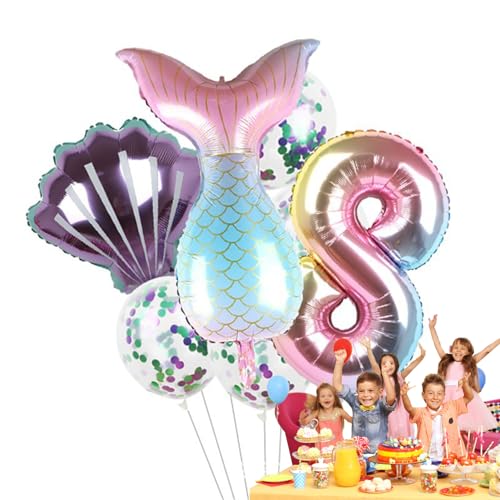 Linsition Meerjungfrau-Partyballons | Meerjungfrau Luftballons Geburtstagsdekoration - Kleine Meerjungfrau-Party-Folienballon, Meerjungfrauenschwanz-Luftballons 7 Stück, Partyzubehör für Mädchen von Linsition
