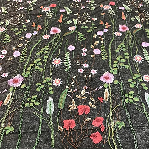 Lioaeust Bestickter Blumenstoff, 90 x 150 cm, Blumen-Spitzen-Stickerei, Netz für Hochzeit, Brautschleier, Spitzenstoff für die Herstellung von Kleidern (schwarz) von Lioaeust