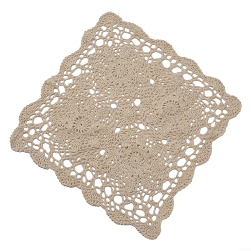 Lioaeust Countryside Vintage-Tischdecke, quadratisch, Baumwolle, Spitze, gehäkelt, Blumenmuster, Tischdecke für Zuhause, Hotel, Café (40 x 40 cm, beige) von Lioaeust