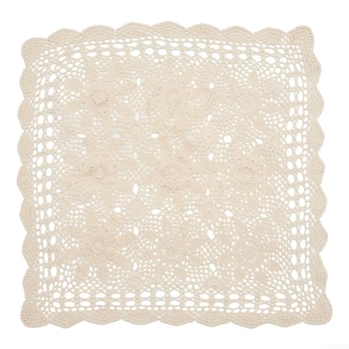 Countryside Vintage-Tischdecke, quadratisch, Vintage-Tischdecke, Deckchen, Baumwolle, Spitze, gehäkelt, Blumenmuster, Tischdecke für Zuhause, Hotel, Café (60 x 60 cm, Beige) von Lioaeust