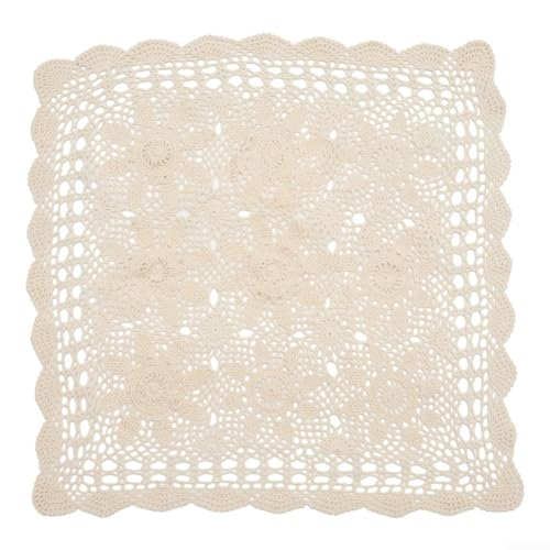 Lioaeust Countryside Vintage-Tischdecke, quadratisch, Baumwolle, Spitze, gehäkelt, Blumenmuster, Tischdecke für Zuhause, Hotel, Café (60 x 60 cm, Beige) von Lioaeust