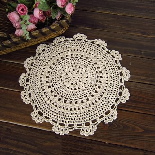 Lioaeust Handgefertigte Häkelspitze Baumwoll-Tischdecke, Vintage-Deckchen für Esstisch, Beige, 13 cm Durchmesser, leicht zu reinigen, für Café und Buchhandlung (13 cm) von Lioaeust