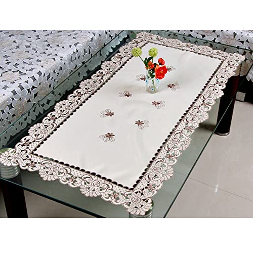 Lioaeust Tischdecke, weiß bestickte Spitzentischdecke, Blumenmuster, Hochzeit, Party, Satin-Stoff für Küche, Esszimmer, Picknick, Tischdekoration (quadratisch, 57 x 117 cm) von Lioaeust