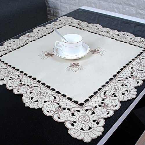 Lioaeust Tischdecke, weiß bestickte Spitzentischdecke, Blumenmuster, Hochzeit, Party, Satin-Stoff für Küche, Esszimmer, Picknick, Tischdekoration (quadratisch, 60 x 60 cm) von Lioaeust