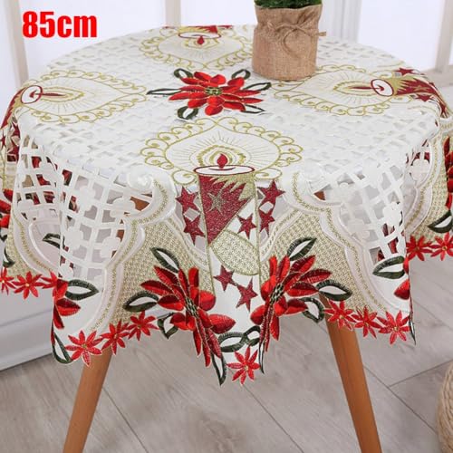 Lioaeust Tischdecke im Vintage-Stil, Weihnachts-Tischdecke, bestickt, florale Spitze, Tischläufer für Zuhause, Party, Hochzeitsdekoration (85 x 85 cm, runde Tischdecke) von Lioaeust