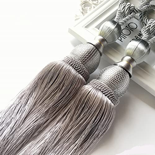Vorhangband, 2 Stück, große Raffhalter, Kugelquaste, Vorhangseil, Raffhalter, Handstrick, Vorhang, Schlüsselband für Zuhause und Büro, Fenstervorhänge, Dekoration (Silber) von Lioaeust