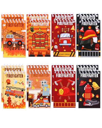 Liobelon 16 Pieces Fire Truck Small Pocket Spiral Notebook 3.9 x 2.4 Inch Mini Memo NotePads Gifts Notebook for Fire Themed Birthday Party Supplies School Office Home Stationery Supply von Liobelon