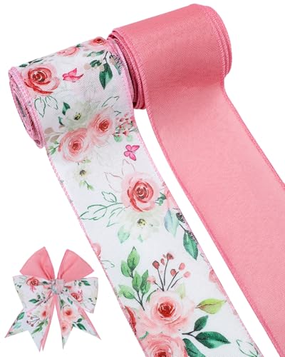 Liobelon 2 Rollen rosa Blumen mit Drahtrand, 9,1 m, für Frühling und Sommer, Jute-Spitzenborte, Bastelband für Hochzeit, Blumenverpackung, Urlaubsschleifen, Kränze, Abschlussfeier, Party-Dekoration Liobelon 2 Rollen rosa Blumen mit Drahtrand, 9,1 m, für Frühling und Sommer, Jute-Spitzenborte, Bastelband für Hochzeit, Blumenverpackung, Urlaubsschleifen, Kränze, Abschlussfeier, Party-Dekoration von Liobelon