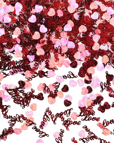 Liobelon 28.3 g Valentinstag Konfetti Valentinstag Glitzer Liebe Pailletten Konfetti Rot Herz Konfetti Valentinstag Dekorationen für Hochzeit Bachelorette Jahrestag Party Supplies DIY Handwerk (A) von Liobelon