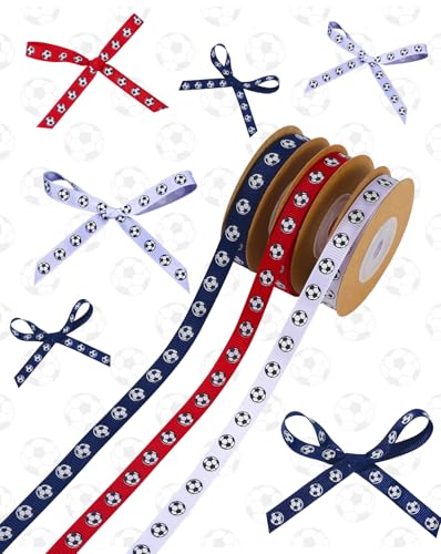 Liobelon 3 Rollen 30 Meter Fußballband Sportball Band 3/8 Zoll Fußball bedrucktes Muster Fußball Band Stoffbänder für Geschenkverpackung, DIY Haarschleife, Basteln, Sportmannschaft Party Dekor Liobelon 3 Rollen 30 Meter Fußballband Sportball Band 3/8 Zoll Fußball bedrucktes Muster Fußball Band Stoffbänder für Geschenkverpackung, DIY Haarschleife, Basteln, Sportmannschaft Party Dekor von Liobelon
