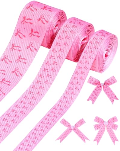 Liobelon 3 Rollen rosa Schleifenband 13,7 m Kokette Schleife Dekoband Stoff Handwerk Bänder für DIY Schleife Kranz Geschenkverpackung Hochzeit Brautparty Junggesellinnenabschied Heimdekoration von Liobelon