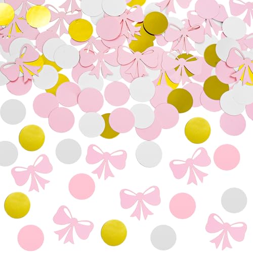 Liobelon 300 Stück Rosa Schleife Konfetti Glitzer Punkte Funkelnde Schleife Party Dekorationen Kokette Party Bogen Konfetti für Braut Baby Shower Verlobung Geburtstag Hochzeit Kinderzimmer DIY Kunst von Liobelon