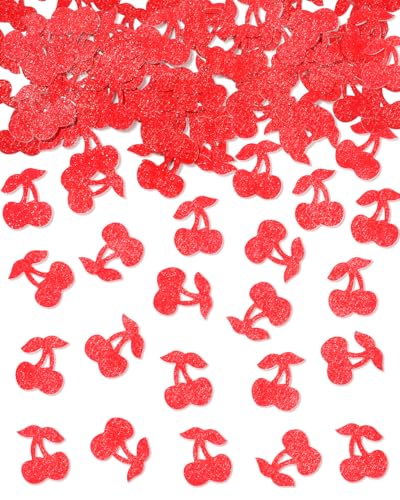 Liobelon 300 Stück rote Kirsche Konfetti, Glitzer Sweet Cherry Tischkonfetti, 1. Geburtstag Party Konfetti Papier Streuung Obst Thema Tischdekorationen Konfetti für Babyparty (Kirsche) von Liobelon