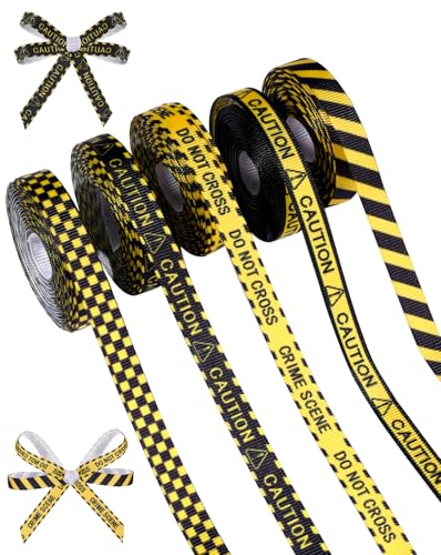 Liobelon 5 Rollen 22 Meter Vorsicht Bänder 0,95 cm gelb Vorsicht nicht kreuzen Stoffband gelb und schwarz gestreiftes Band für Geschenkverpackungen DIY Gefahrenbereiche Dekorationen von Liobelon